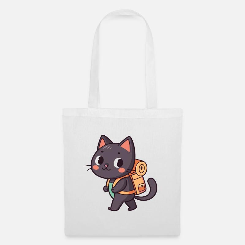 Explorer Cat with Orange Backpack - Tote Bag - white