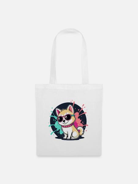 Kawaii Welpen-Sonne und Brille - Stoffbeutel - Weiß