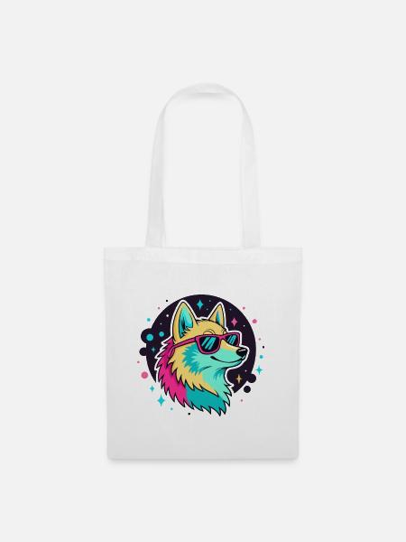 Neonwolf mit coolen Brillen - Stoffbeutel - Weiß