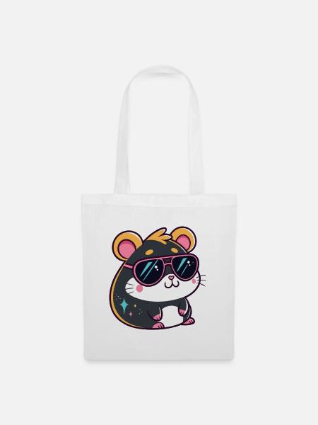 Hamster Kawaï Sonnensterne Rosa Brille - Stoffbeutel - Weiß