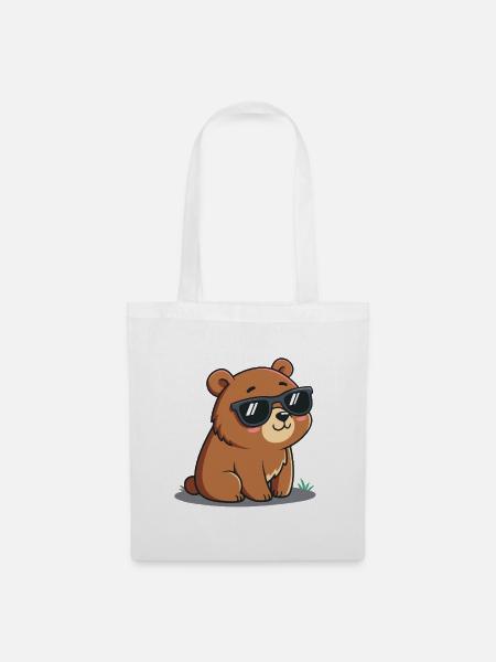 Süßer Teddybär Cartoon Schwarze Brille - Stoffbeutel - Weiß