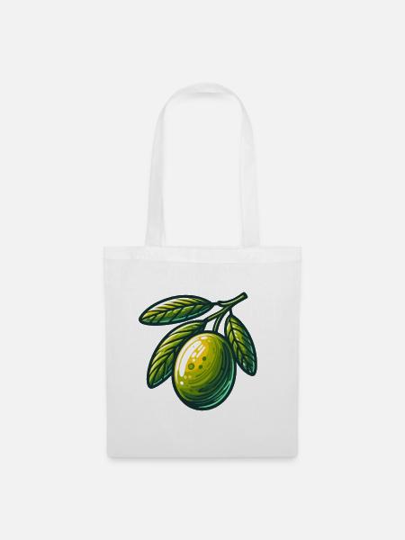 Goldene Olive auf Ast – Fruchtmotiv - Stoffbeutel - Weiß