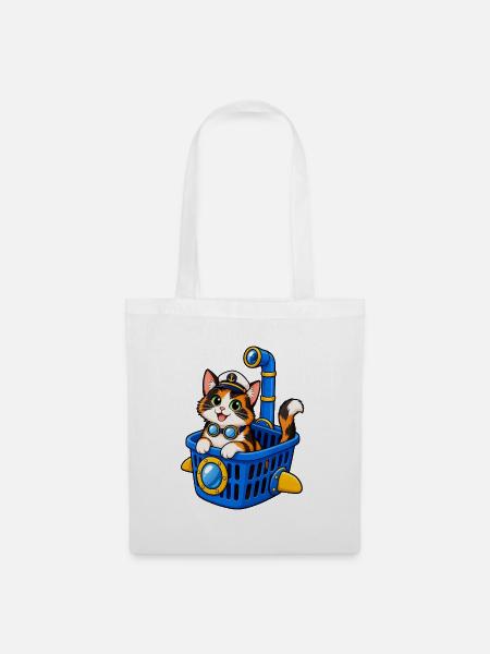 U-Boot-Katzen-Wäschekorb - Stoffbeutel - Weiß