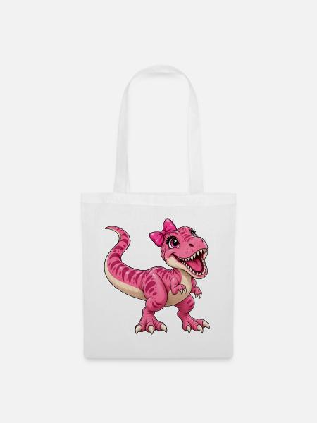 Pinker Dino mit Schleife - Stoffbeutel - Weiß