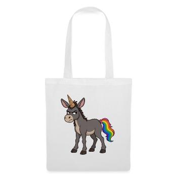 Grummeliger Esel-Einhorn zeigt einen Regenbogenschwanz - Stoffbeutel - Weiß - Vorne