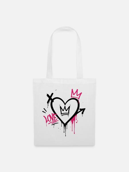 Graffiti-Herz mit rosa Krone - Stoffbeutel - Weiß