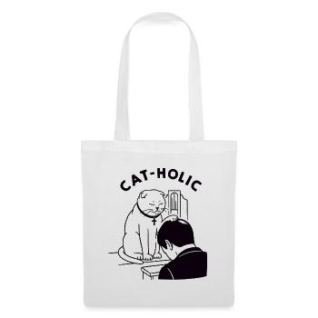 Katzenholische lustige Priesterkatze - Stoffbeutel - Weiß - Vorne