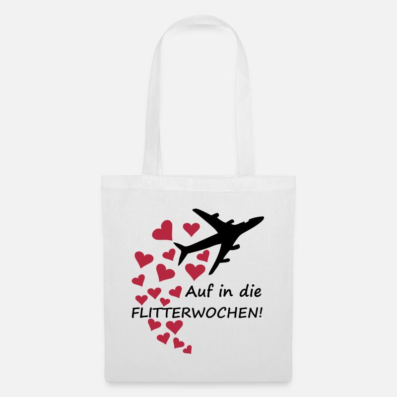 Flitterwochen / Hochzeit - Flugzeug mit Herzen - Stoffbeutel - Weiß