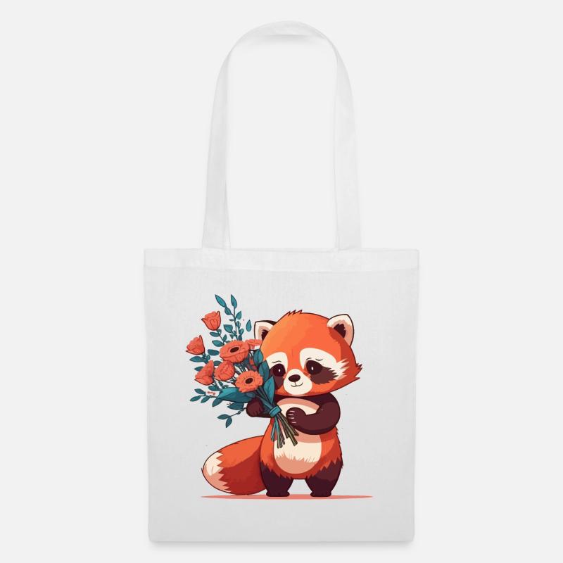 Panda roux à fleurs - Sac en tissu - blanc