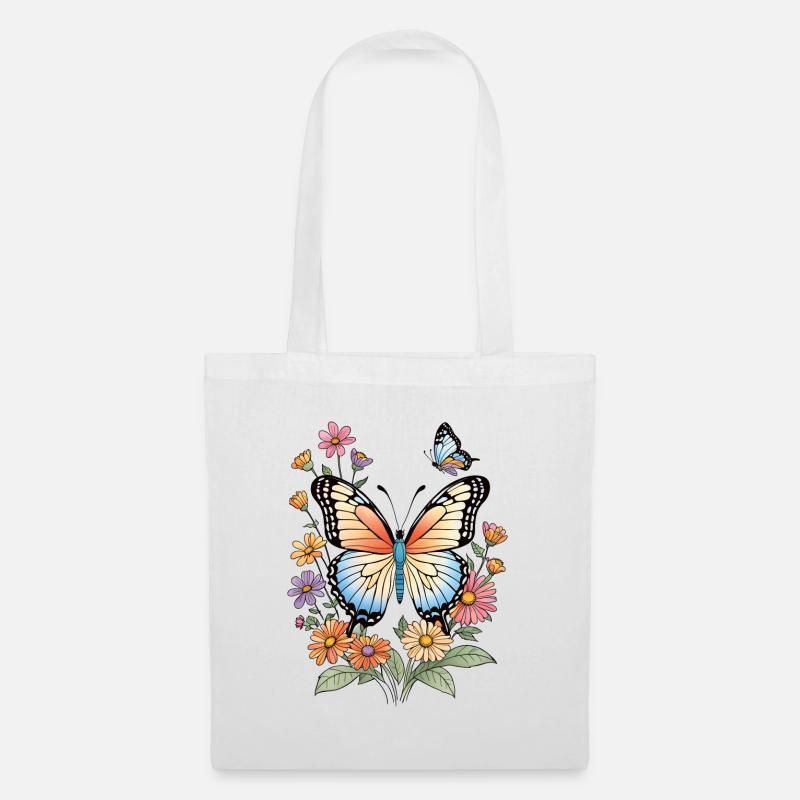 Papillon coloré dans une mer de fleurs - Sac en tissu - blanc