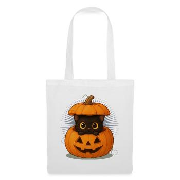 Halloween-Katze im Kürbis:Süßer Gruselspaß - Stoffbeutel - Weiß - Vorne