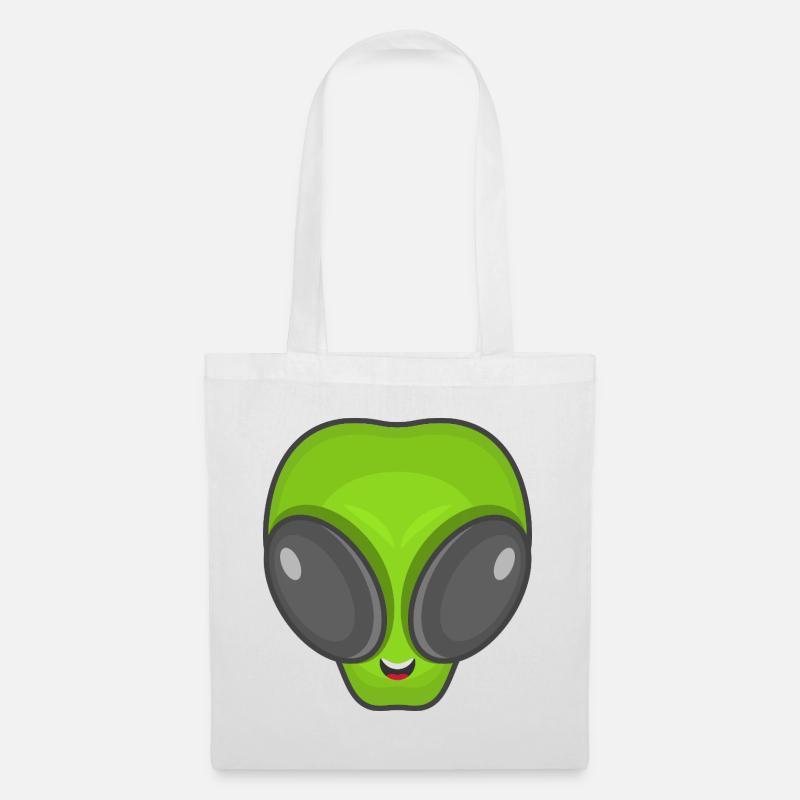 Grüner Alien Kopf - Stoffbeutel - Weiß