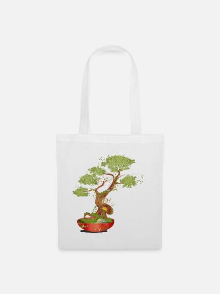 Fantasievoller Bonsai mit leuchtenden Details - Stoffbeutel - Weiß