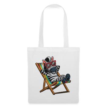 Zebra relaxing in deck chair with colorful stripes - Tote Bag - white - Front
