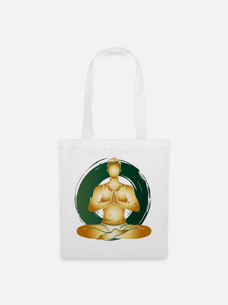 Goldener Yoga Mann Meditation Zen Wellness  - Stoffbeutel - Weiß