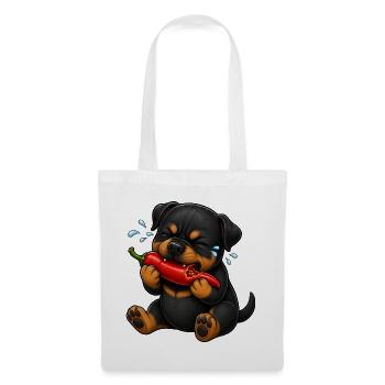 Rottweiler Chili Scharf Lustiger Cartoon - Stoffbeutel - Weiß - Vorne