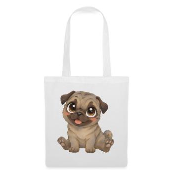 Mops Niedliches dunkles Mopsbaby mit großen Augen - Stoffbeutel - Weiß - Vorne