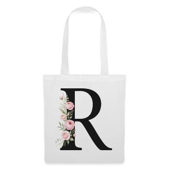 R Buchstabe Monogram Floral - Stoffbeutel - Weiß - Vorne