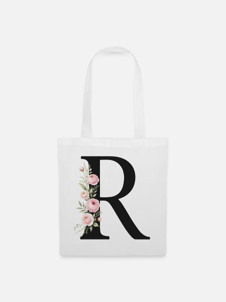 R Buchstabe Monogram Floral - Stoffbeutel - Weiß