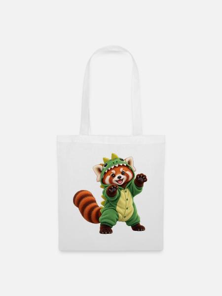 Roter Panda im Dinosaurierkostüm - Stoffbeutel - Weiß