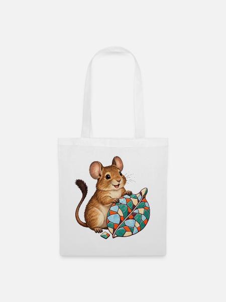 Fröhlicher Degu mit buntem Frostmosaikblatt - Stoffbeutel - Weiß