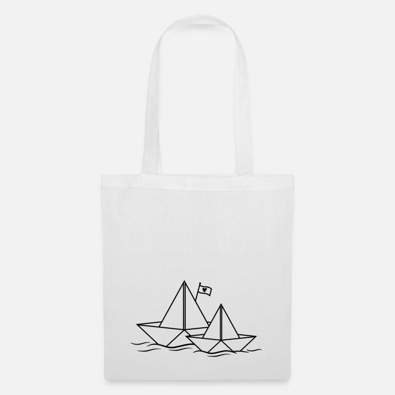 Papierschiff Herz Papierboot 2 Papierschiffe Paare - Stoffbeutel - Weiß