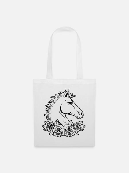 Horse Flower Grafik Reiten, Reiten - Stoffbeutel - Weiß