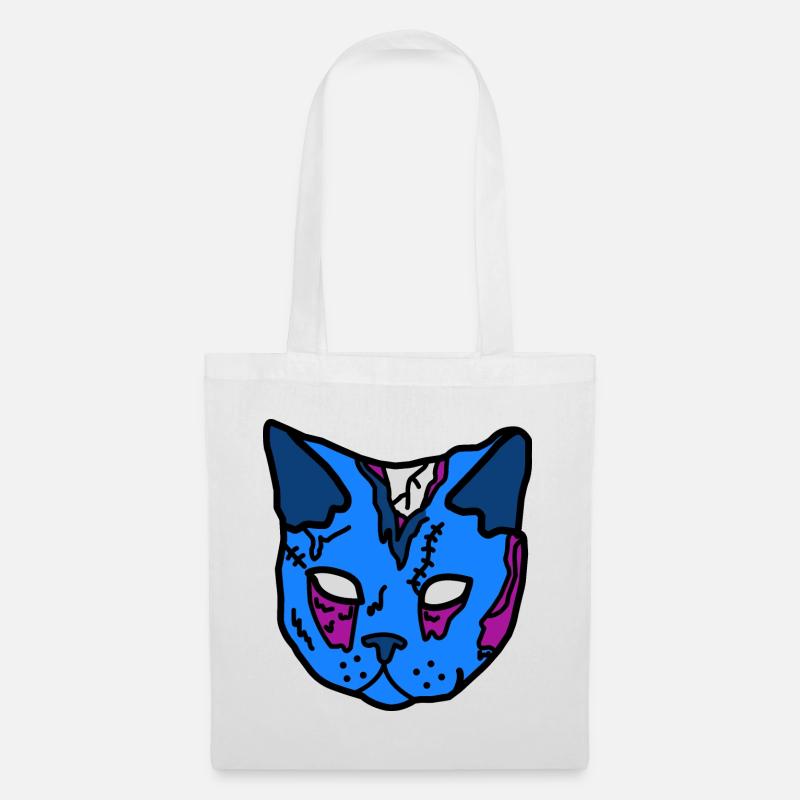 Masque de chat bleu patchwork - Sac en tissu - blanc
