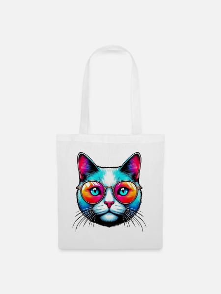 Kater mit Sonnenbrille - Stoffbeutel - Weiß