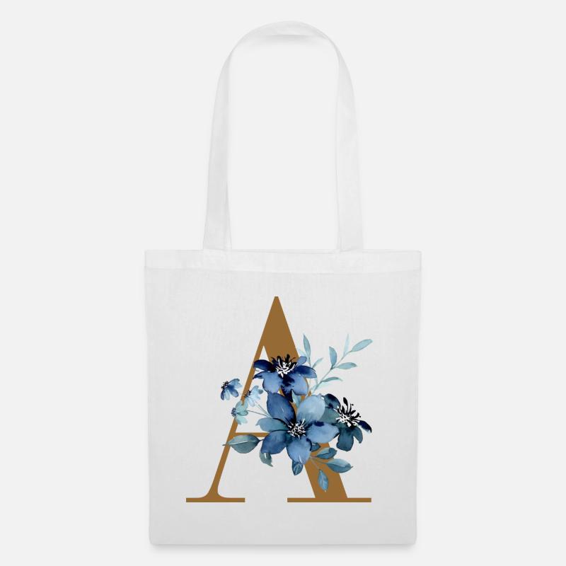 Florales A – Goldener Buchstabe mit Blüten - Stoffbeutel - Weiß