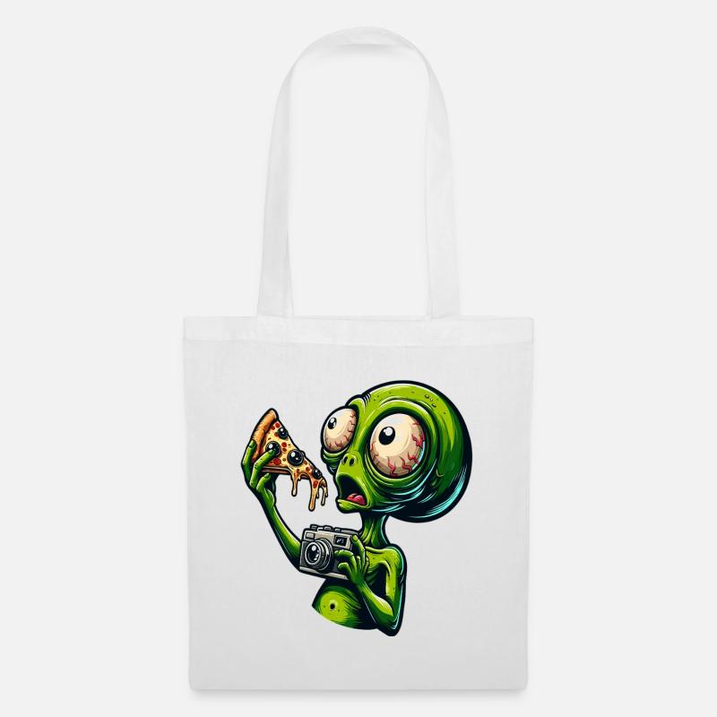 Alien with pizza and camera - Tote Bag - white