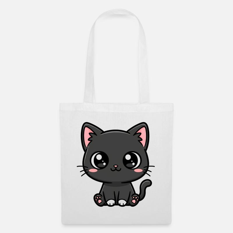 Mitternachtskätzchen-Kawaii-Maskottchen - Stoffbeutel - Weiß
