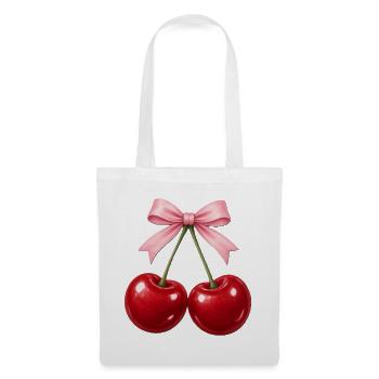 Kirschpaarung mit rosa Schleife - Stoffbeutel - Weiß - Vorne