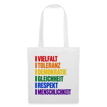 Vielfalt und Toleranz – Werte in Regenbogenfarben - Stoffbeutel - Weiß - Vorne