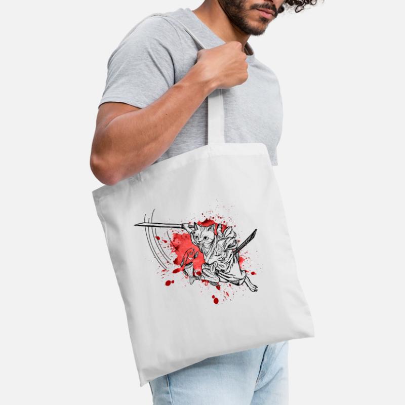 Chat samouraï mignon avec épée et poisson, éclaboussures Sac en tissu