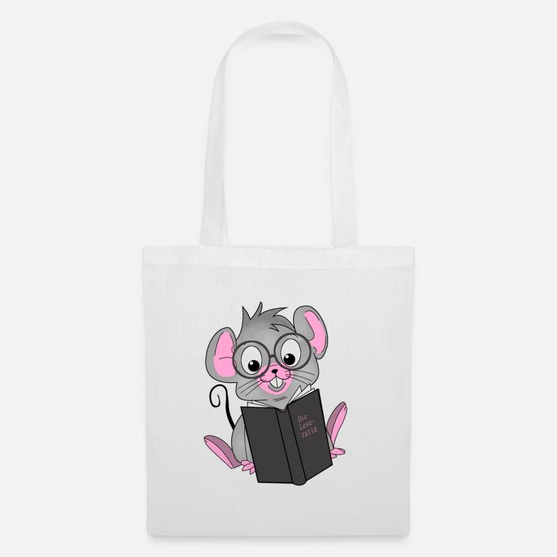 Leseratte, Buch, Maus - Stoffbeutel - Weiß