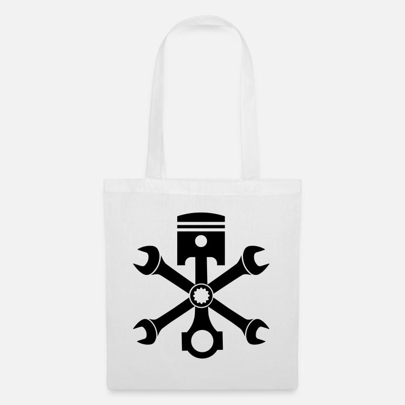 Engine piston screw wrench emblem crossed - Tote Bag - white