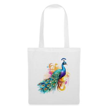 Fleurs de paon Plume de paon exotique coloré coloré - Sac en tissu - blanc - Devant