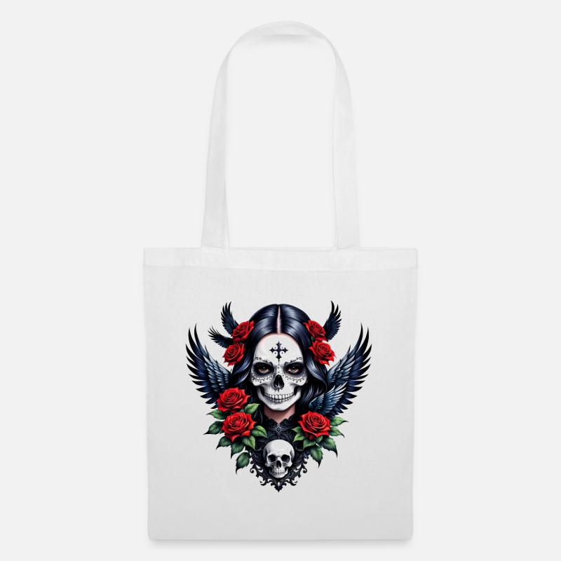 Sugar Skull Engel mit Rosen. - Stoffbeutel - Weiß