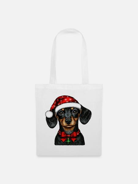 Weihnachten Dackel - Stoffbeutel - Weiß