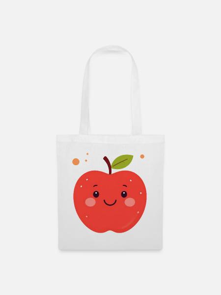 Lustiger roter Kawaii Apfel – Niedliche Frucht - Stoffbeutel - Weiß