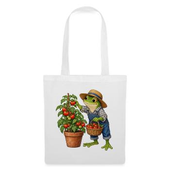 Frosch bei der Tomatenernte - Stoffbeutel - Weiß - Vorne