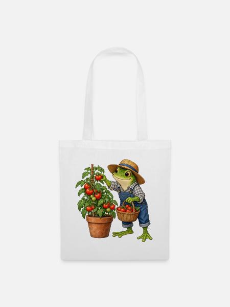 Frosch bei der Tomatenernte - Stoffbeutel - Weiß