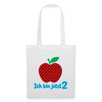 Ich bin jetzt 2 mit Apfelmotiv - Stoffbeutel - Weiß - Vorne