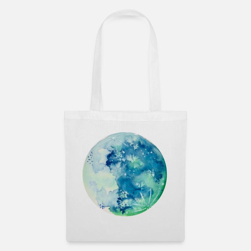 Handgemalter blauer Mond des Aquarells - Stoffbeutel - Weiß