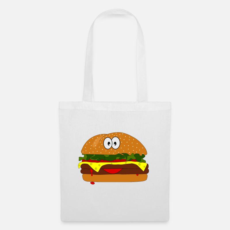 Hamburger - Cheeseburger mit Augen und Mund - Stoffbeutel - Weiß