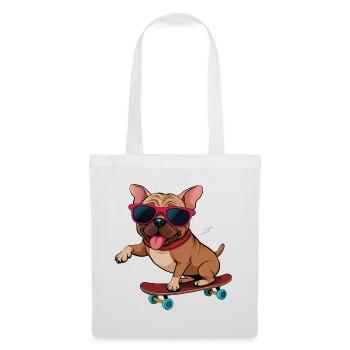 Bulldogge auf einem Brett mit Brille - Stoffbeutel - Weiß - Vorne