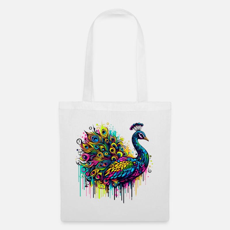 Pfau - Stoffbeutel - Weiß