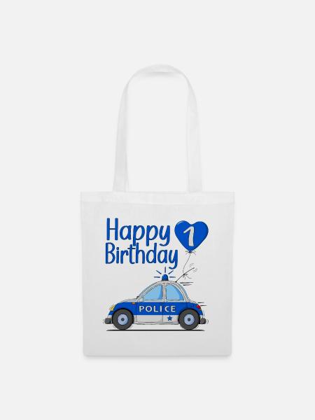Happy Birthday 1 Police Polizeiauto - Stoffbeutel - Weiß