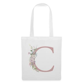 C Monogramme, Floral, Personnalisable - Sac en tissu - blanc - Devant